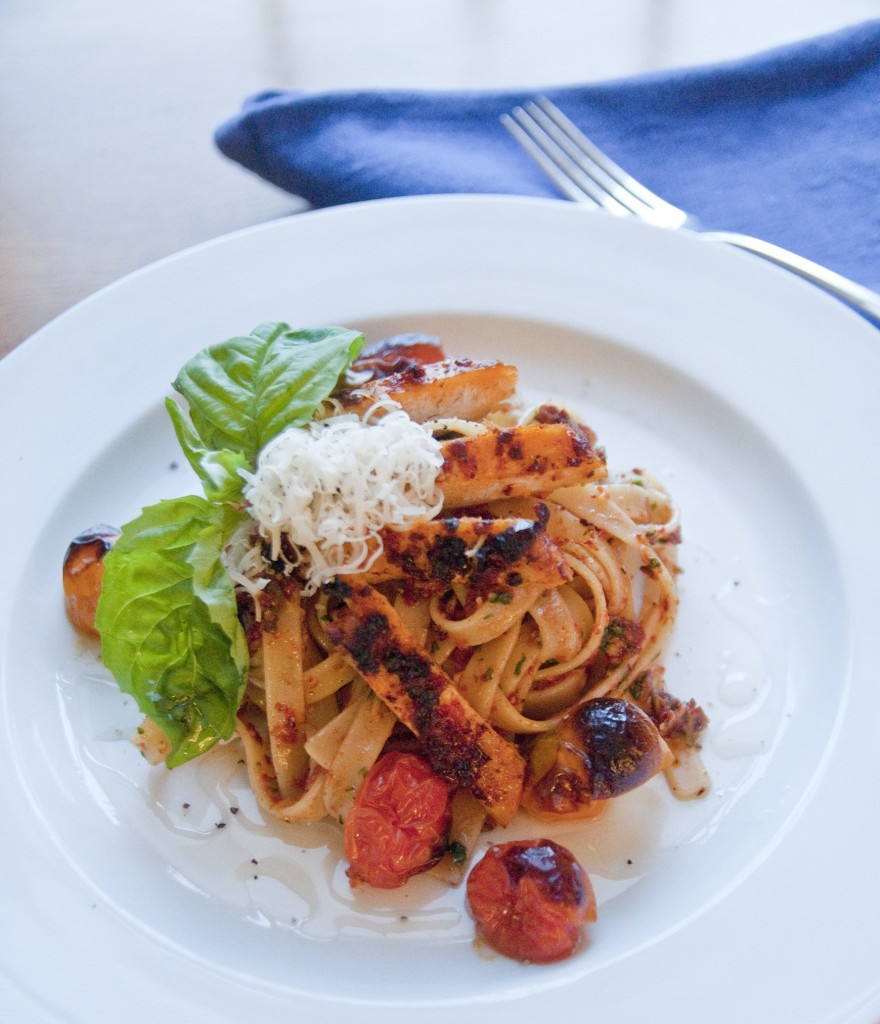 Sun-Dried Tomato Pesto with Chicken + Oven Roasted Cherry Tomatoes